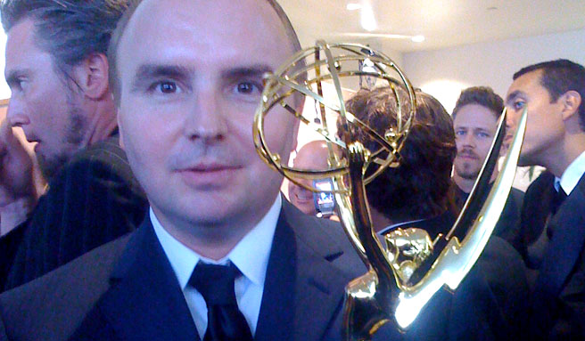 Markus Hagen holding Emmy