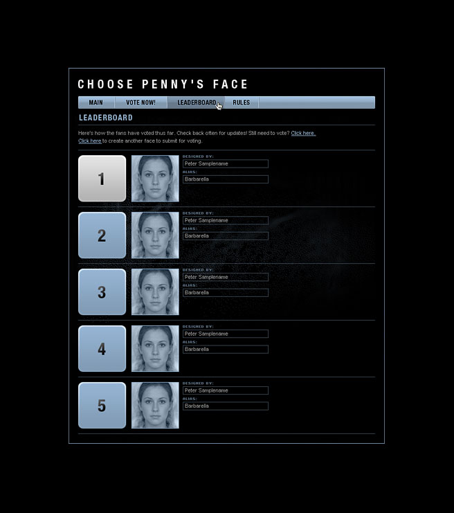 Choose Penny Logan's face vote page